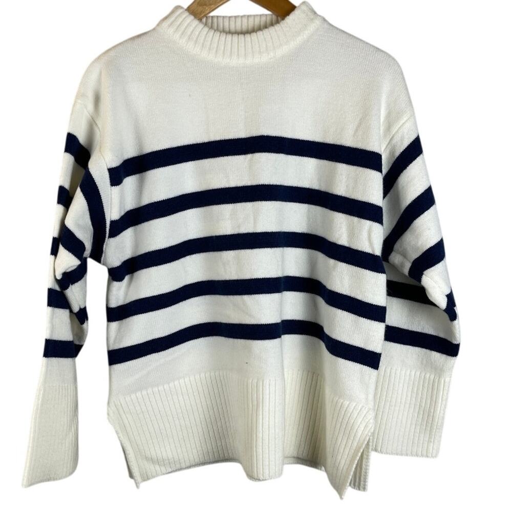 Nautical Striped Crewneck Boxed Cozy Stretchy‎ Banded Sweater Size Medium